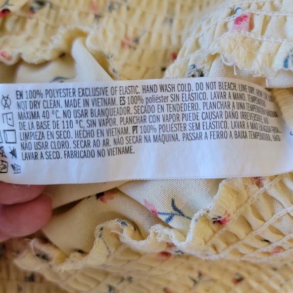 Forever 21 Sunny Yellow Floral Peplum Blouse Ruched Long Sleeves Size L - Picture 9 of 11